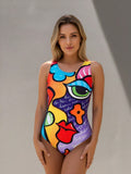 2026 New Sexy One-Piece Fitness Swimsuit with Tropical Print Color for Beach Vacation Swimming Women