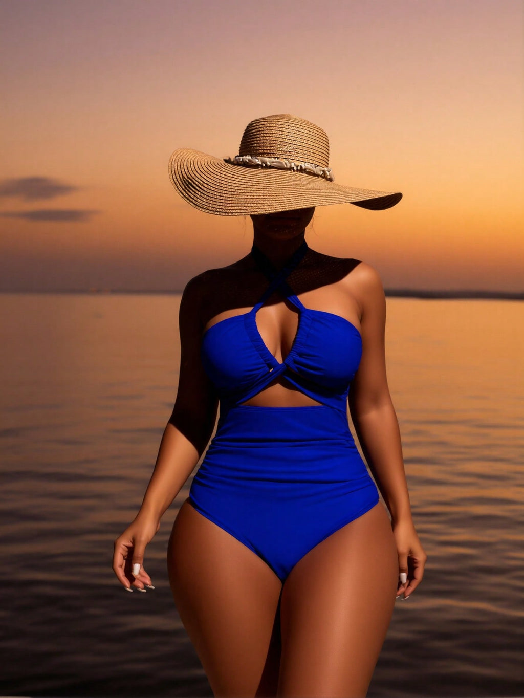 Women's Swimsuit For Beach Vacation With High Neck And Adjustable Straps