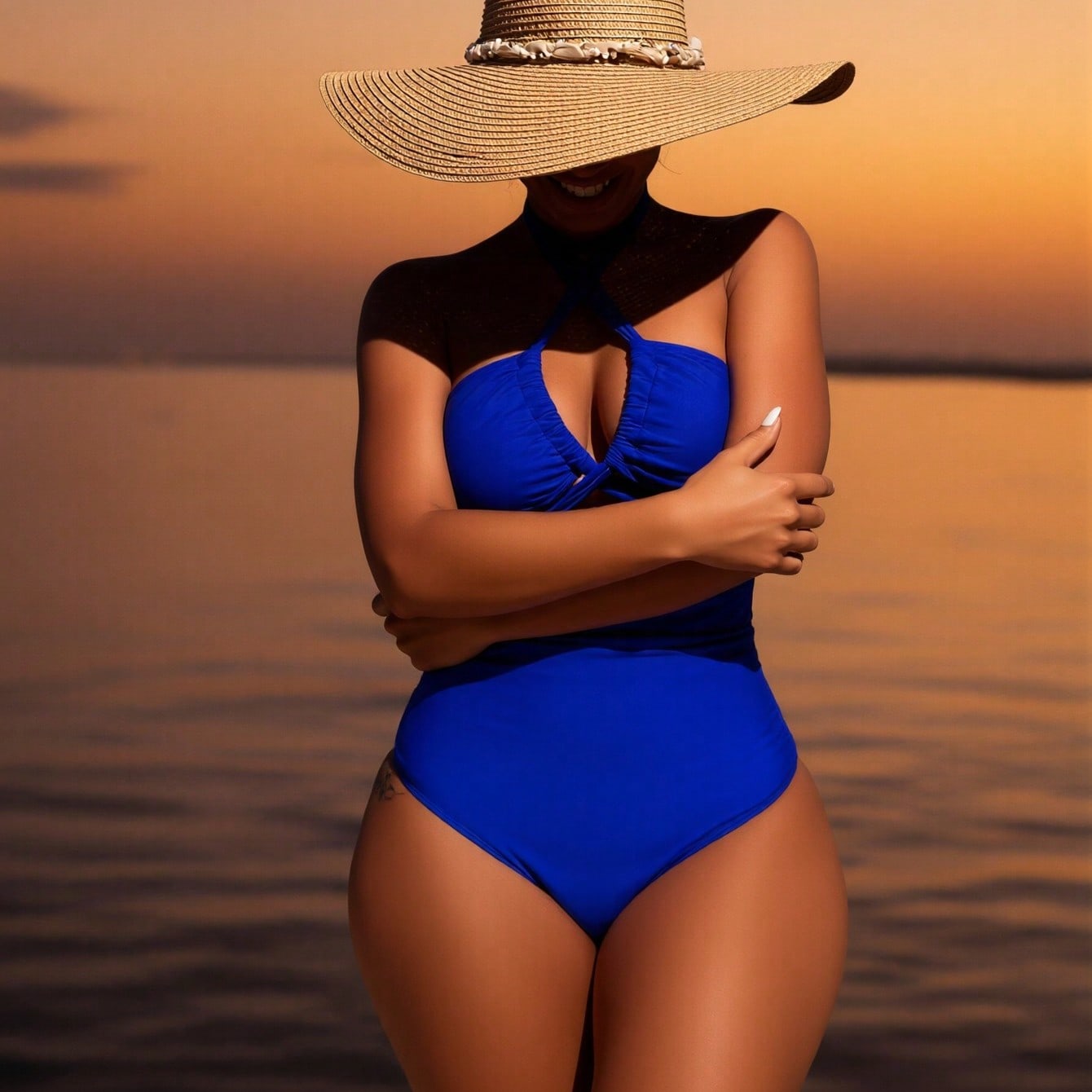 Women's Swimsuit For Beach Vacation With High Neck And Adjustable Straps