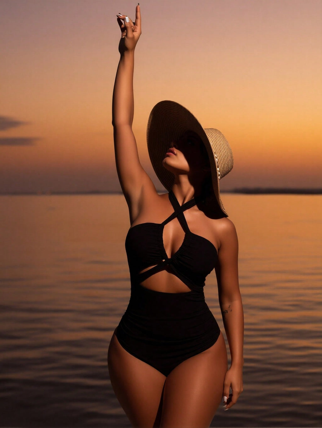 Women's Swimsuit for Beach Vacation Summer Swimwear with High Neck and Side Slit