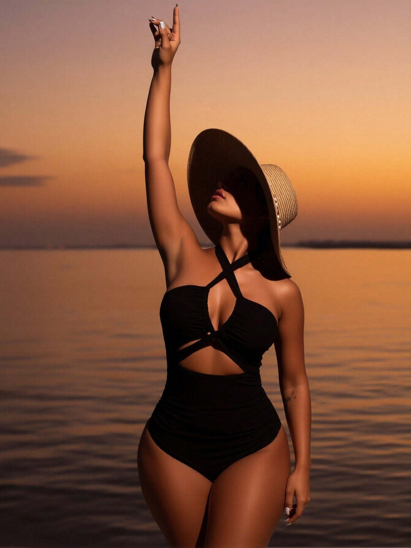 Women's Swimsuit for Beach Vacation Summer Swimwear with High Neck and Side Slit