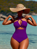 Women's Cross Back Sexy Purple One-Piece Swimsuit