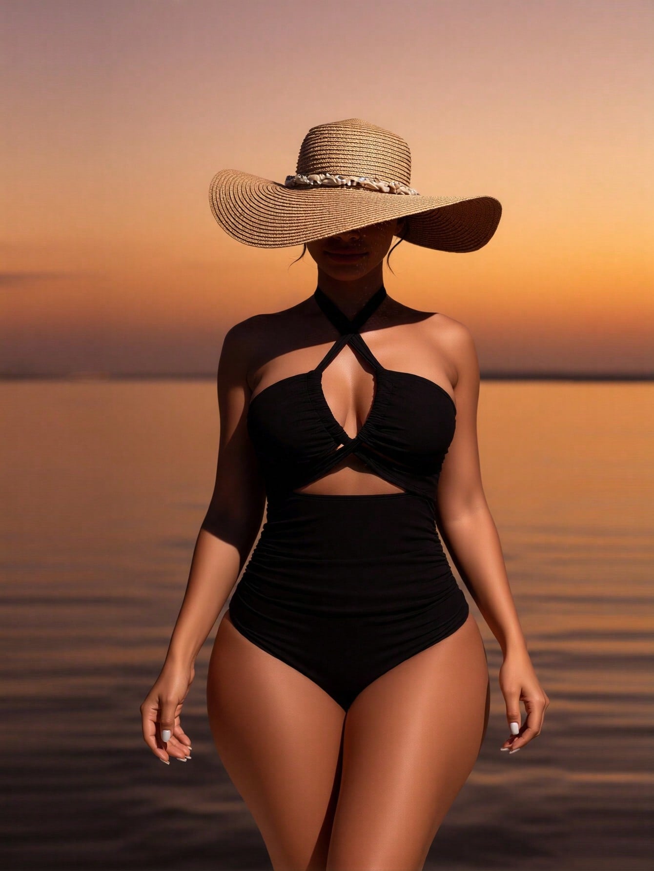 Women's Swimsuit for Beach Vacation Summer Swimwear with High Neck and Side Slit