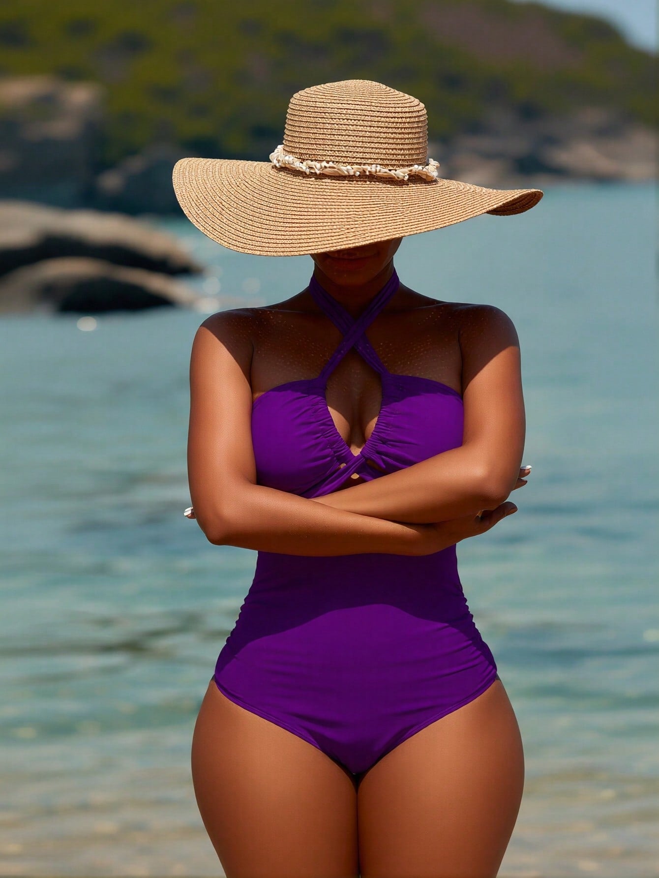 Women's Cross Back Sexy Purple One-Piece Swimsuit