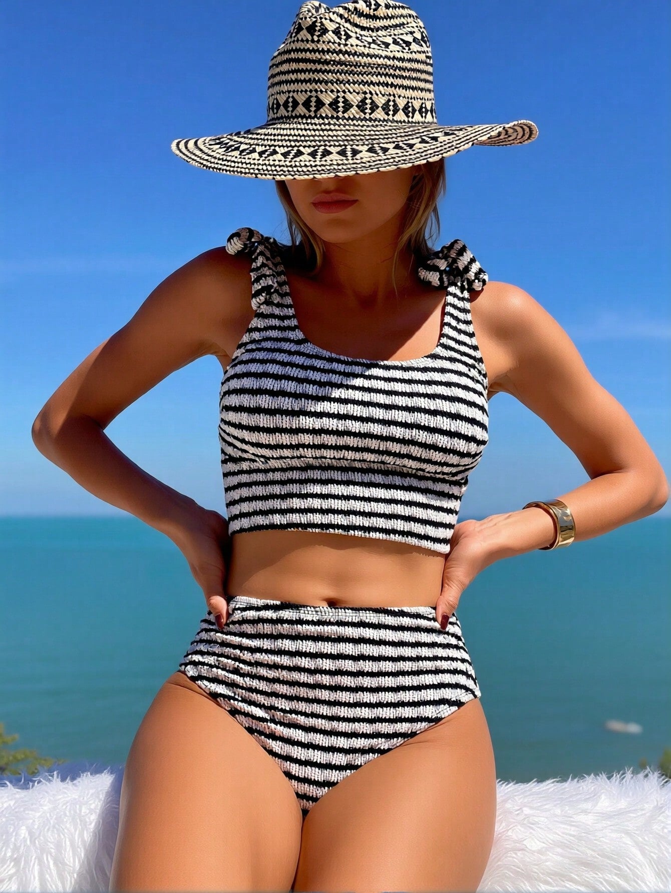Women's Swimsuit For Beach Vacation Summer Swimwear With High Neck And Side Slits