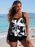 2026 New Women's Sexy Fashion Black-White Tie-Dye Patchwork Tummy-Control Two-Piece Boyleg Swimsuit for Vacation & Leisure Swimwear