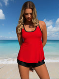 2026 New Women's Tankini: Red & Black Contrast Thin Strap Tank with Black Boyleg Bottoms