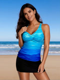 2026 New Women's Sexy Fashion Blue Gradient Twist Two-Piece Swimdress For Vacation & Leisure
