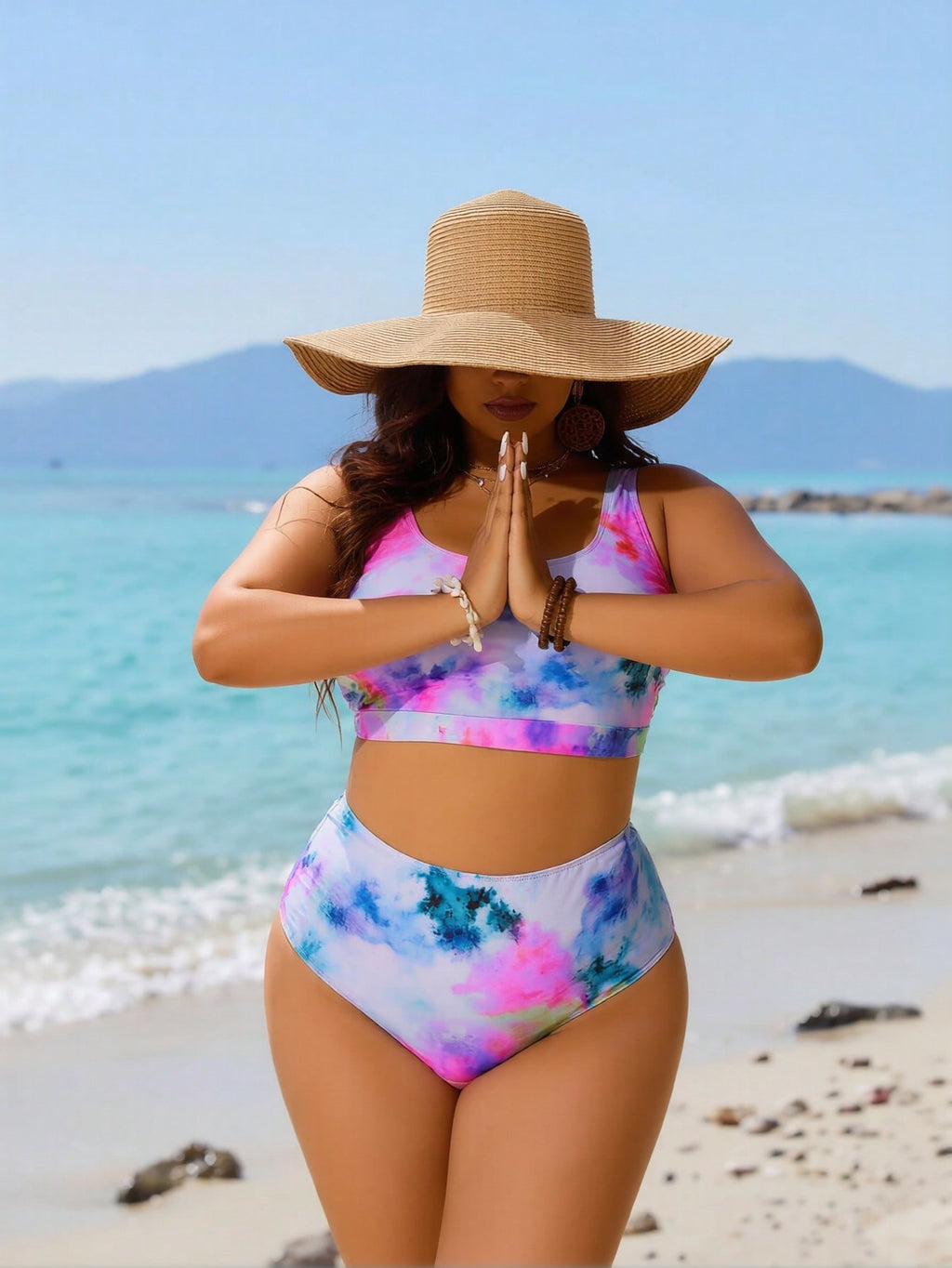 2026 Women's Playful Two-Piece: Pastel Tie-Dye Print Crop Top and Matching High-Waisted Briefs