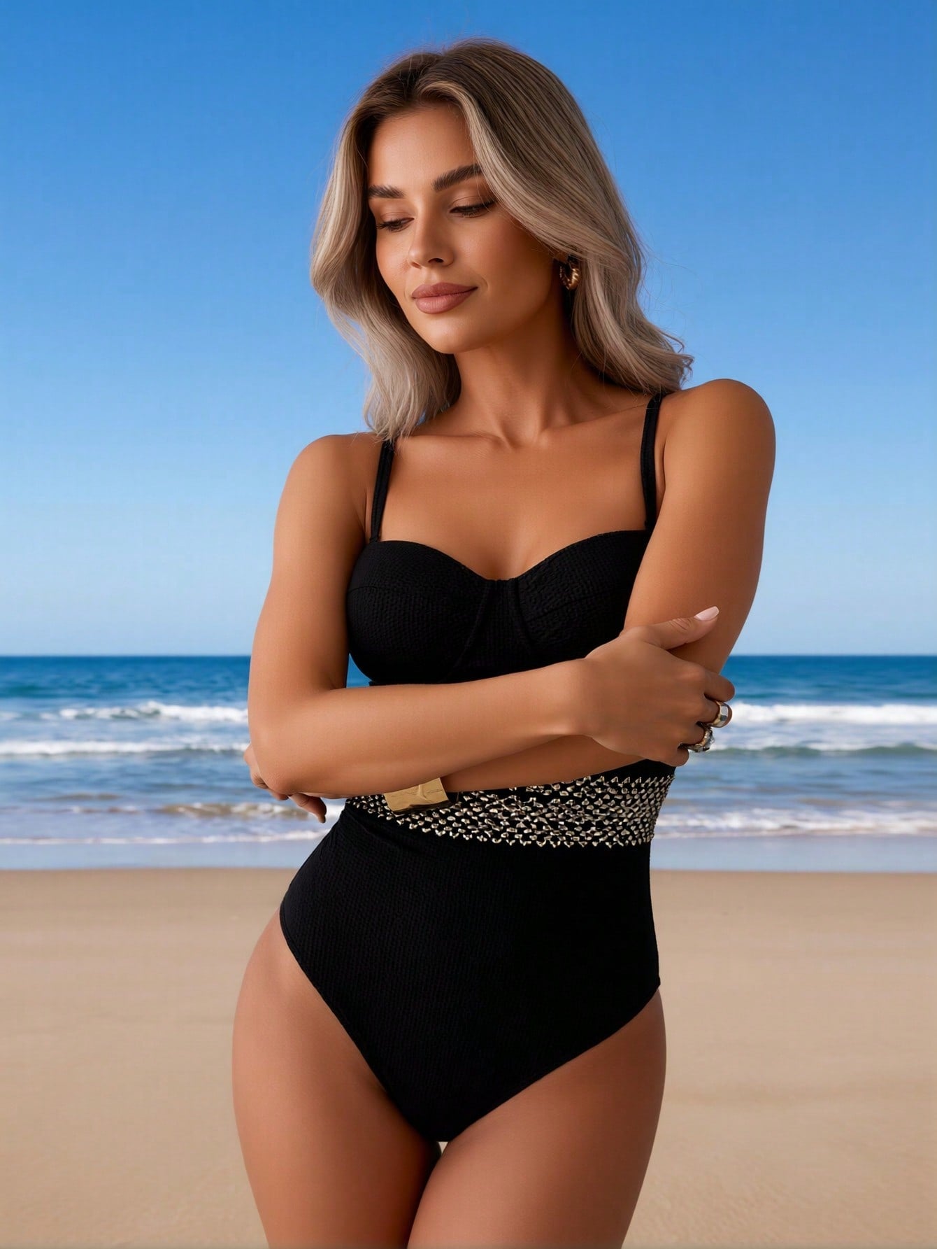 2026 Vacation Style One-Piece: Luxe Gold Accents for a Glamorous and Confident Beach Look