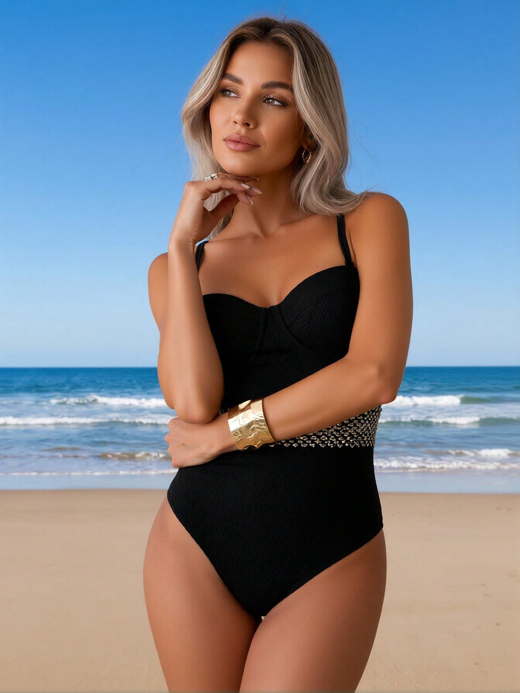 2026 Vacation Style One-Piece: Luxe Gold Accents for a Glamorous and Confident Beach Look