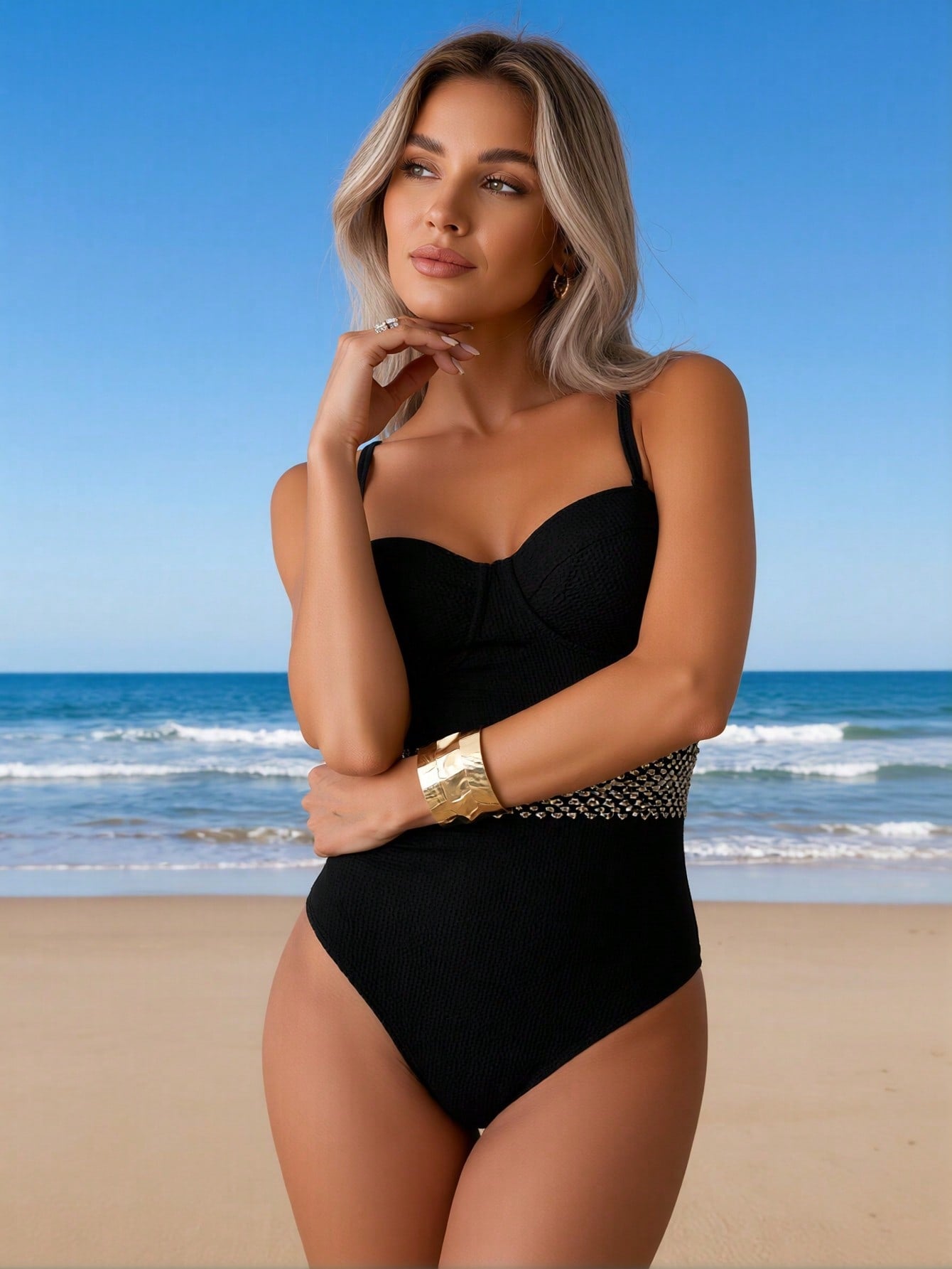 2026 Vacation Style One-Piece: Luxe Gold Accents for a Glamorous and Confident Beach Look