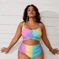 2026 Women's Playful Two-Piece: Pastel Rainbow Ombre Wrap Crop Top and Matching High-Waisted Briefs