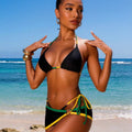 2026 Women's Vibrant Bikini: Black Triangle Top with Green & Yellow Accents, Matching Briefs and Layered Cover-Up Skirt