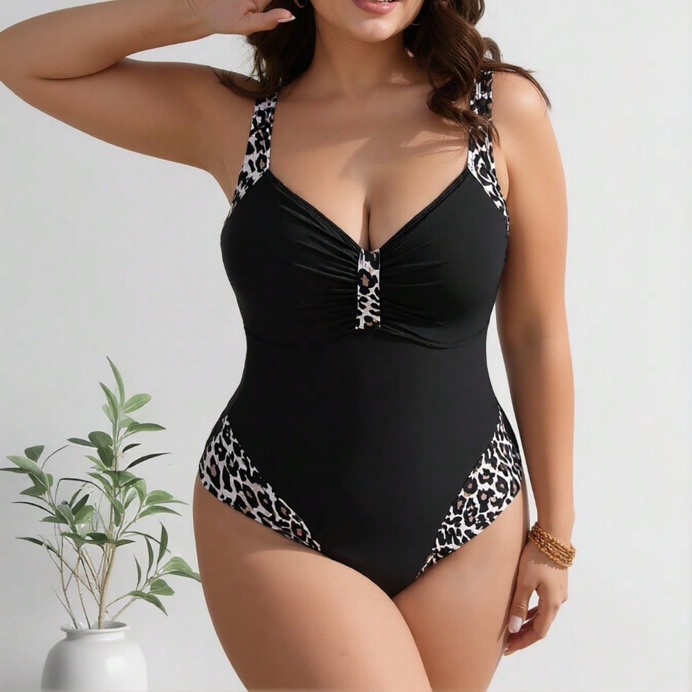 2026 Vacation Style Plus Size Swimsuit: Bold Leopard Print Accents for a Confident and Playful Beach Look