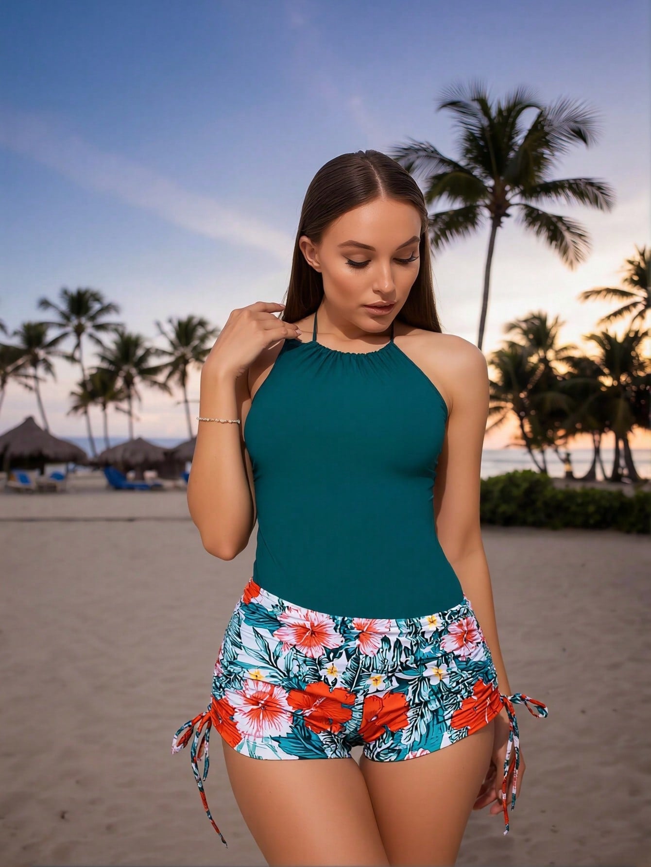 2026 Vacation Style Tankini: Vibrant Tropical Print for a Fresh and Relaxed Beach Look, Modest Boyleg Design