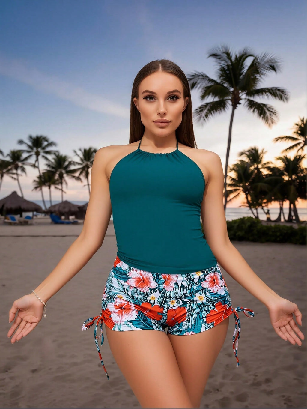 2026 Vacation Style Tankini: Vibrant Tropical Print for a Fresh and Relaxed Beach Look, Modest Boyleg Design