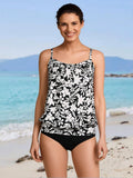 2026 New Women's Black & White Floral Print Cami Two-Piece Swimsuit for Vacation