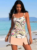 2026 New Paisley Floral Tankini Set Women's Light Pink Printed Cami Top + Split Skirted Bottoms for Beach Vacation, Modest & Slim Fit