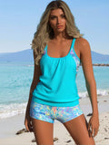 2026 New Paisley Floral Tankini Set Women's Light Pink Printed Cami Top + Split Skirted Bottoms for Beach Vacation, Modest & Slim Fit