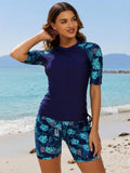 2026 New Tropical Print Two-Piece Swim Set - Modest Rash Guard for Swimming and Surfing