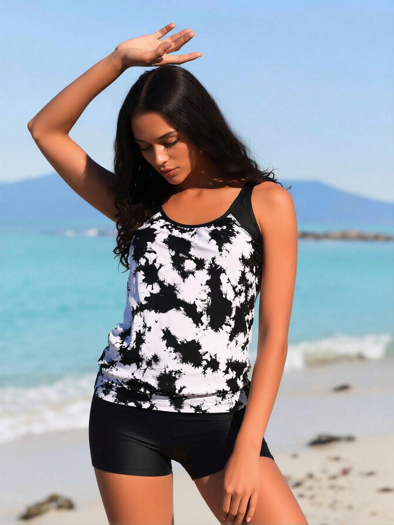 2026 New Tie-Dye Print Tankini Top with Boyshort Bottoms - Quick Dry Beachwear
