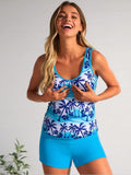 2026 New Tankini Sets for Women, Blue Gradient Two Piece Bathing Suits Tummy Control