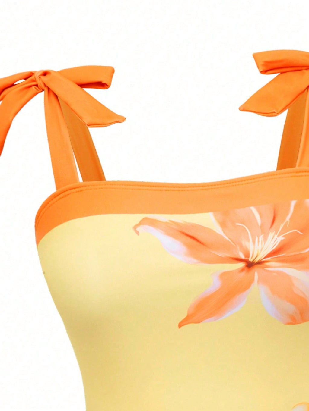 Yellow & Orange Floral Print Tie Strap One-Piece Swimsuit With Matching Sarong Cover Up