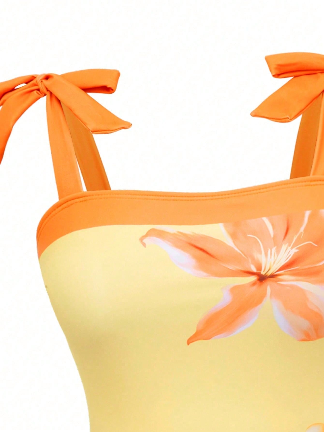 Yellow & Orange Floral Print Tie Strap One-Piece Swimsuit With Matching Sarong Cover Up