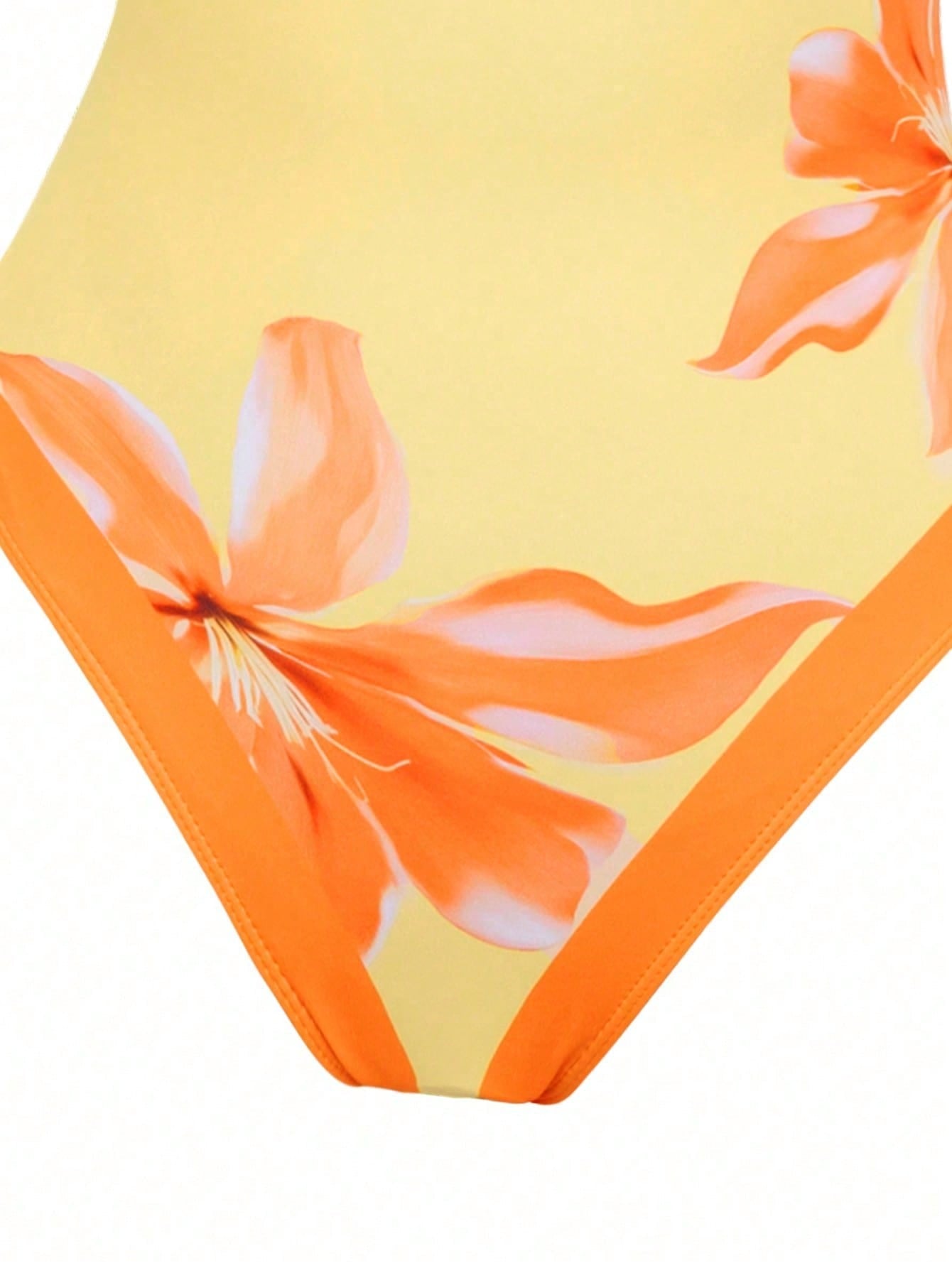 Yellow & Orange Floral Print Tie Strap One-Piece Swimsuit With Matching Sarong Cover Up