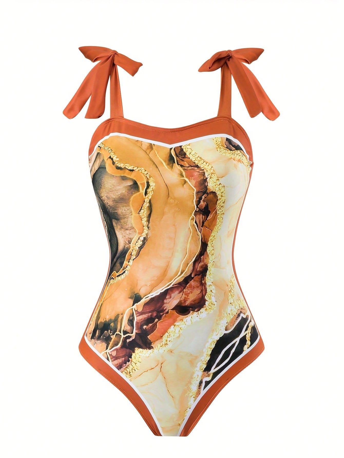 Marble Print Tie Strap One-Piece Swimsuit With Matching Sarong Cover Up