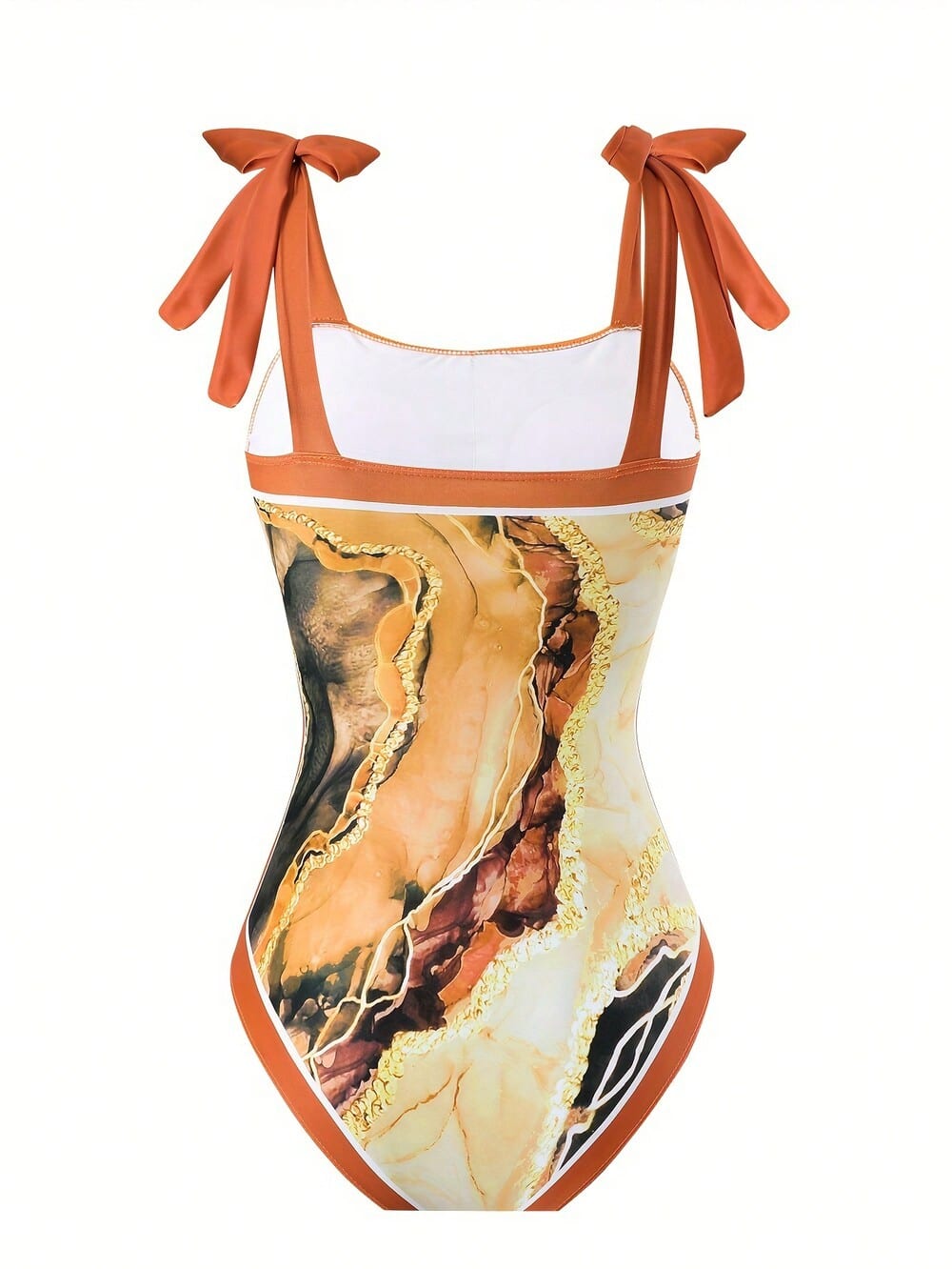 Marble Print Tie Strap One-Piece Swimsuit With Matching Sarong Cover Up
