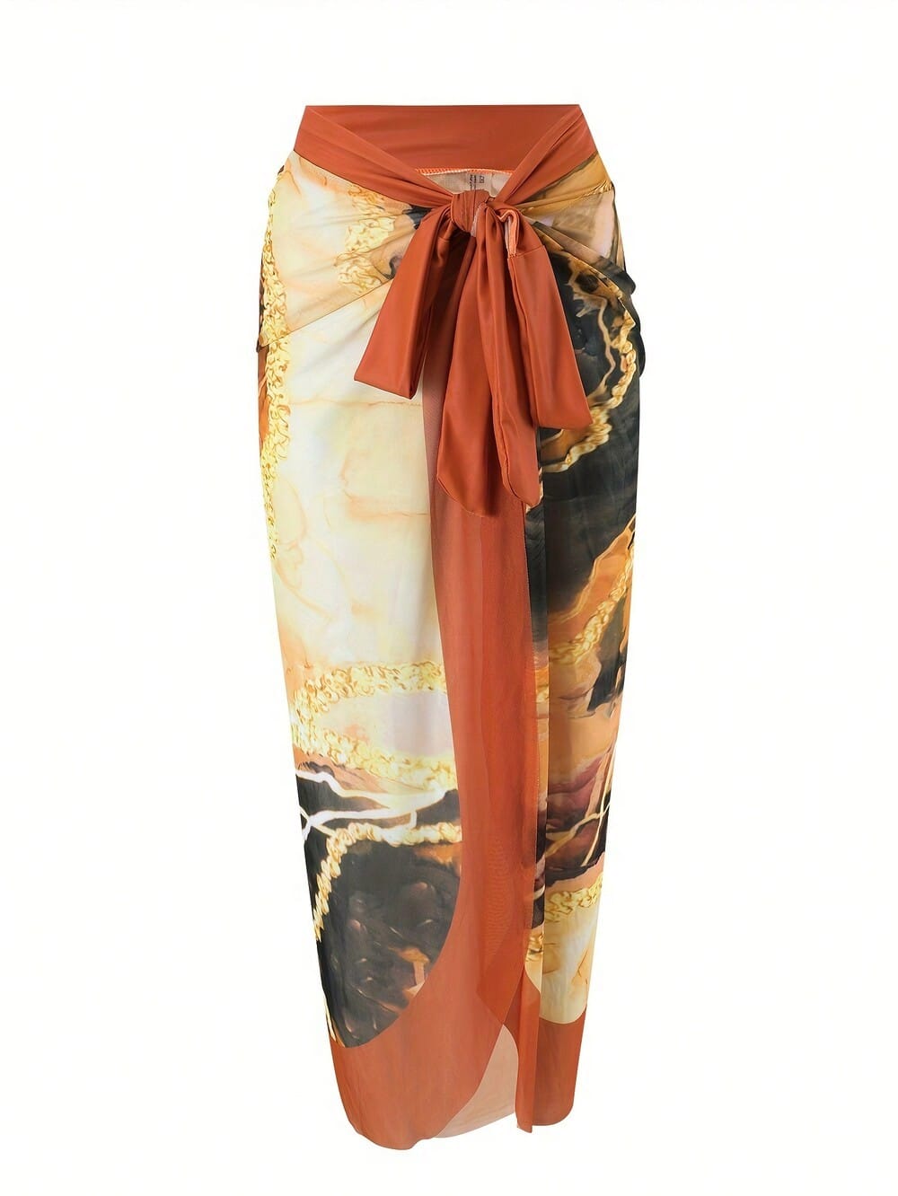 Marble Print Tie Strap One-Piece Swimsuit With Matching Sarong Cover Up