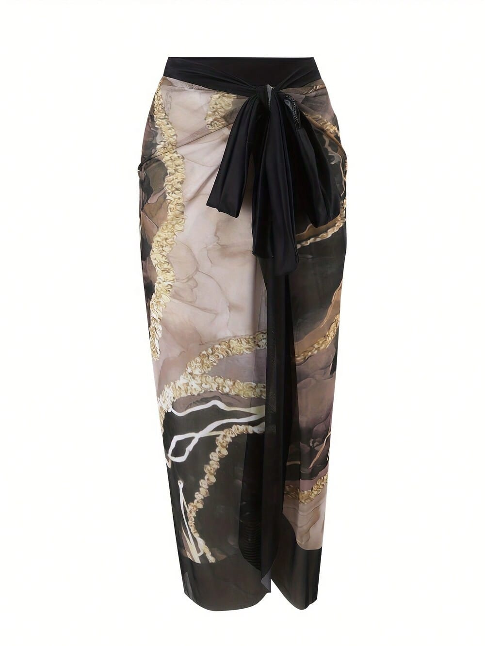 Black & Purple Marble Print Tie Strap One-Piece Swimsuit With Matching Sarong Cover Up