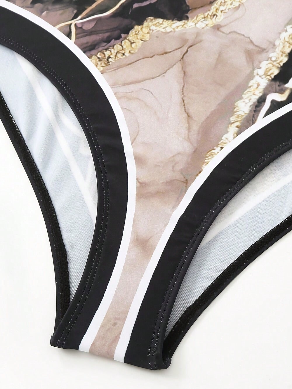 Black & Purple Marble Print Tie Strap One-Piece Swimsuit With Matching Sarong Cover Up