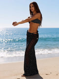 2026 New Retro Polka Dot 2 Piece Set - Women's Bandeau Bikini with Long Mesh Cover Skirt