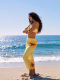 2026 New Women's 2 Piece Bikini Set - Yellow Floral Print Halter Top With Maxi Skirt Beach Outfit