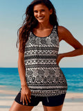 Gray Tribal Print Racerback Tankini Set With Boy Shorts