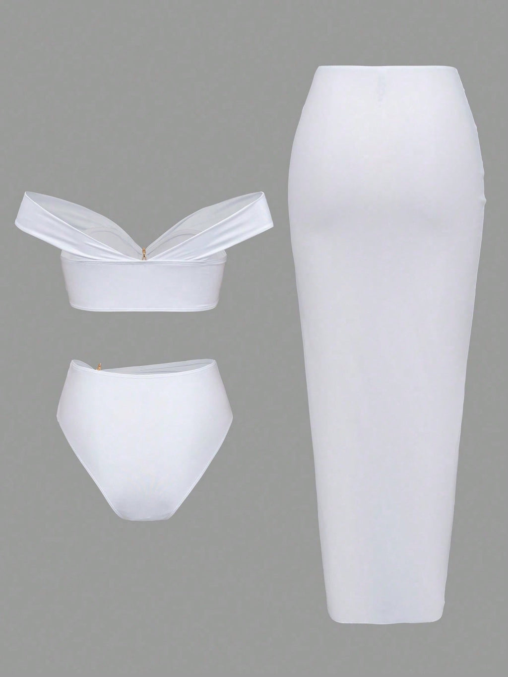 White Off Shoulder Starfish Decor Bikini Set With Twist Front Cover Up Skirt