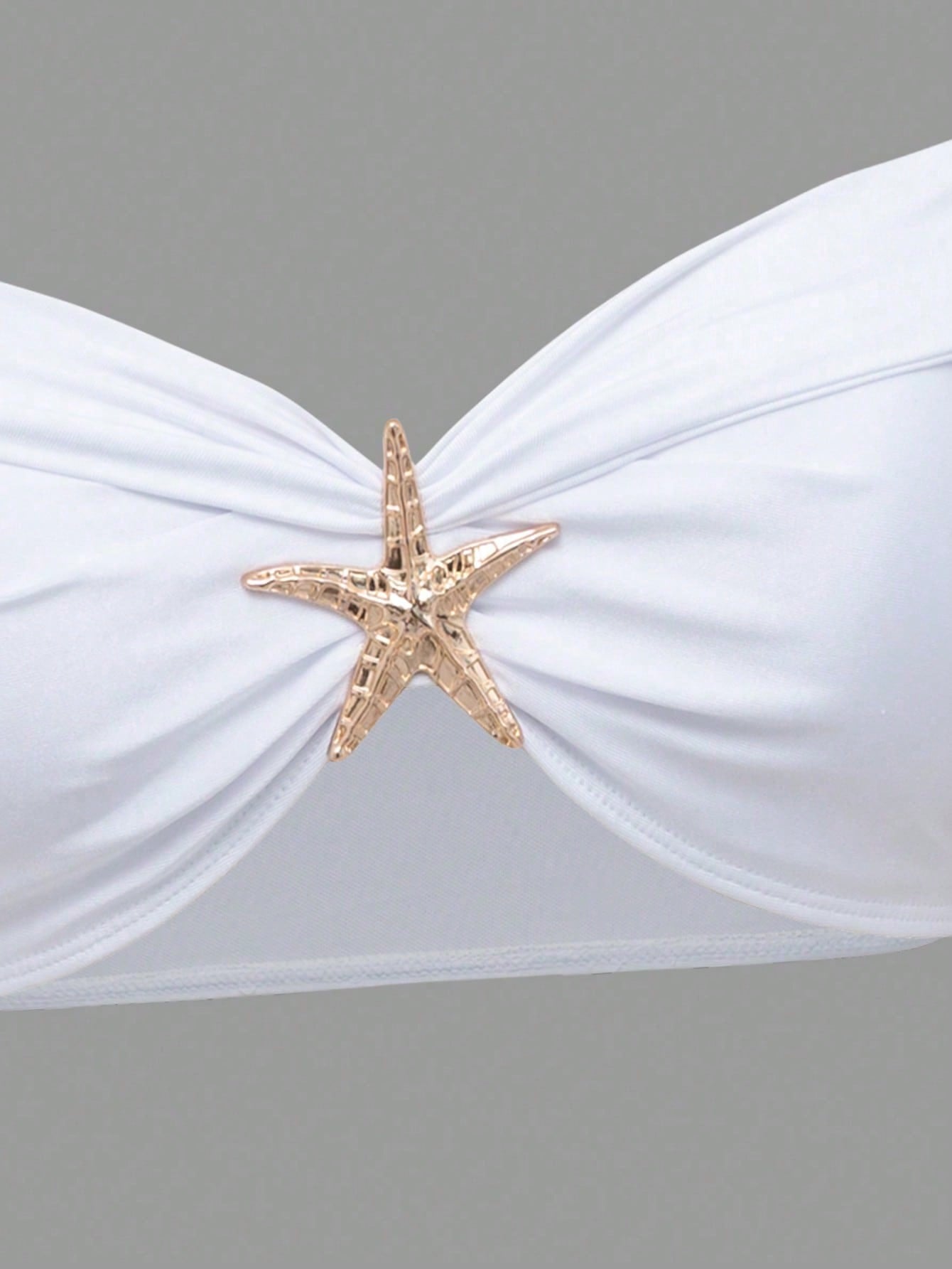 White Off Shoulder Starfish Decor Bikini Set With Twist Front Cover Up Skirt