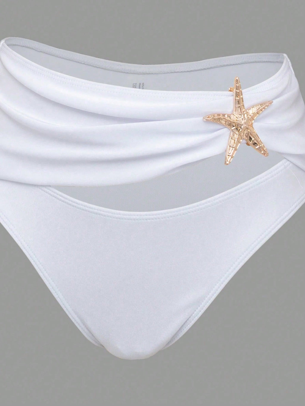 White Off Shoulder Starfish Decor Bikini Set With Twist Front Cover Up Skirt