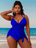 2026 New Solid Halter One-Piece Swimsuit, Deep V Push-Up & Side Strap, Modest Tummy-Hiding Slimming Swimwear