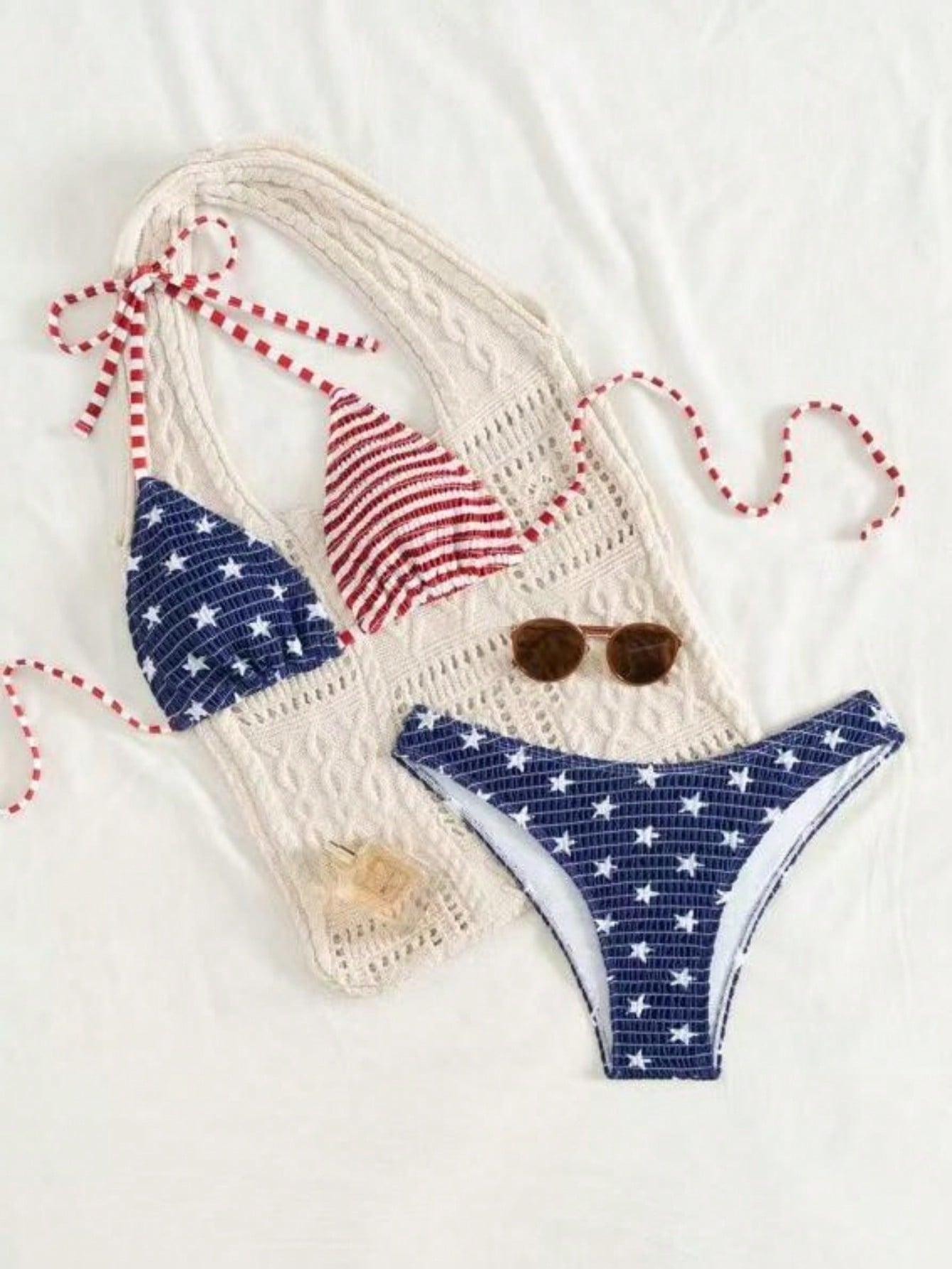 American Flag Print Triangle Bikini Set