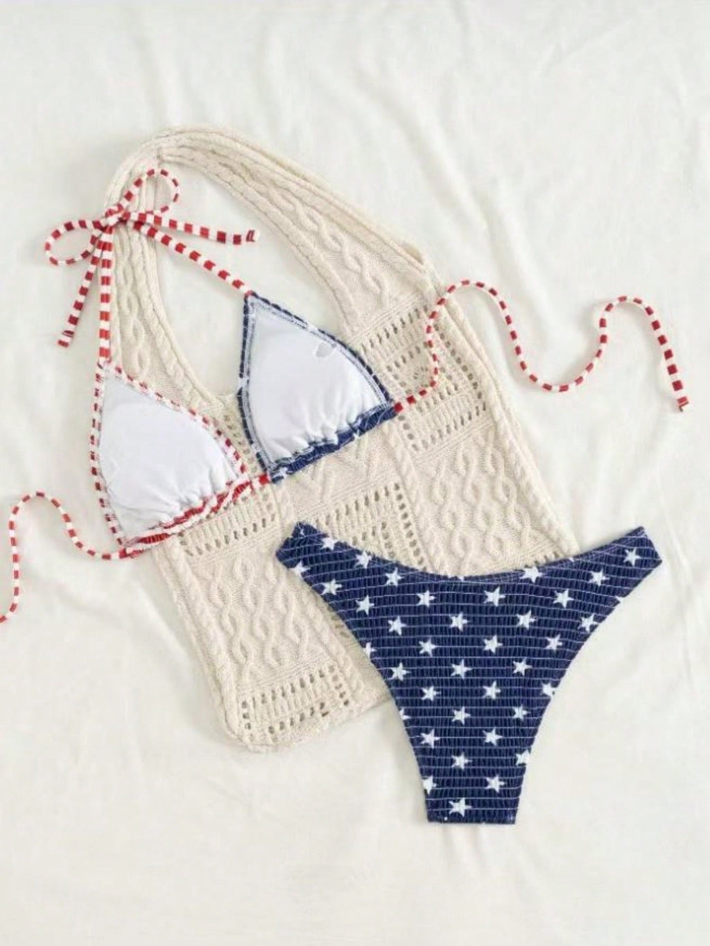 American Flag Print Triangle Bikini Set