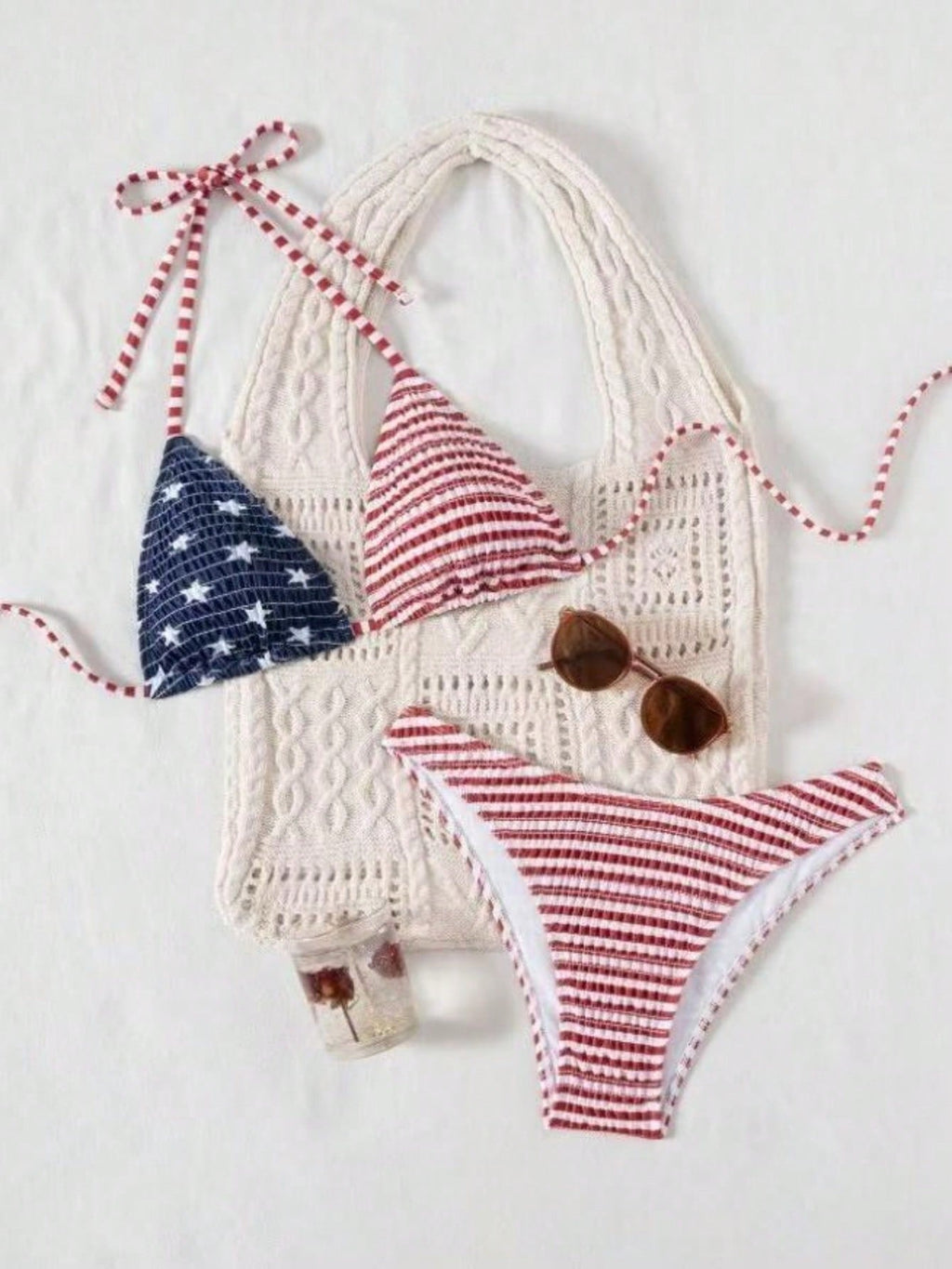 American Flag Print Triangle Bikini Set