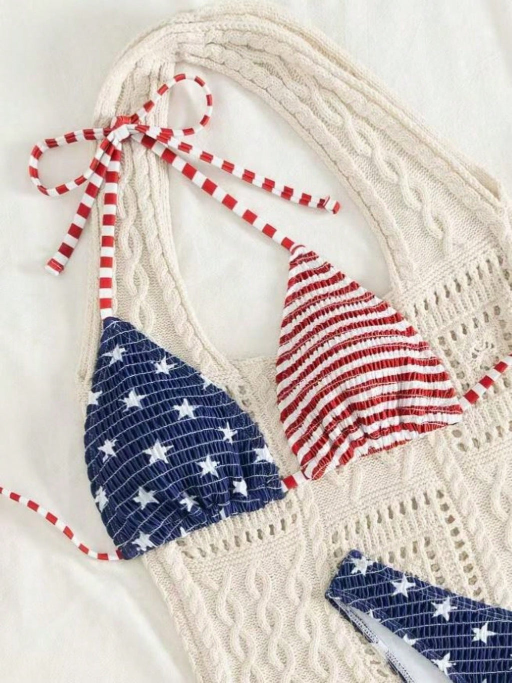 American Flag Print Triangle Bikini Set