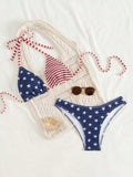 American Flag Print Triangle Bikini Set