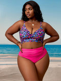 2026 New Luxury Leopard Print Bikini Set, V-Neck Cross Design & High Waist Bottom, Plus Size Tummy-Hiding Vacation Swimwear Bikini Set For Women