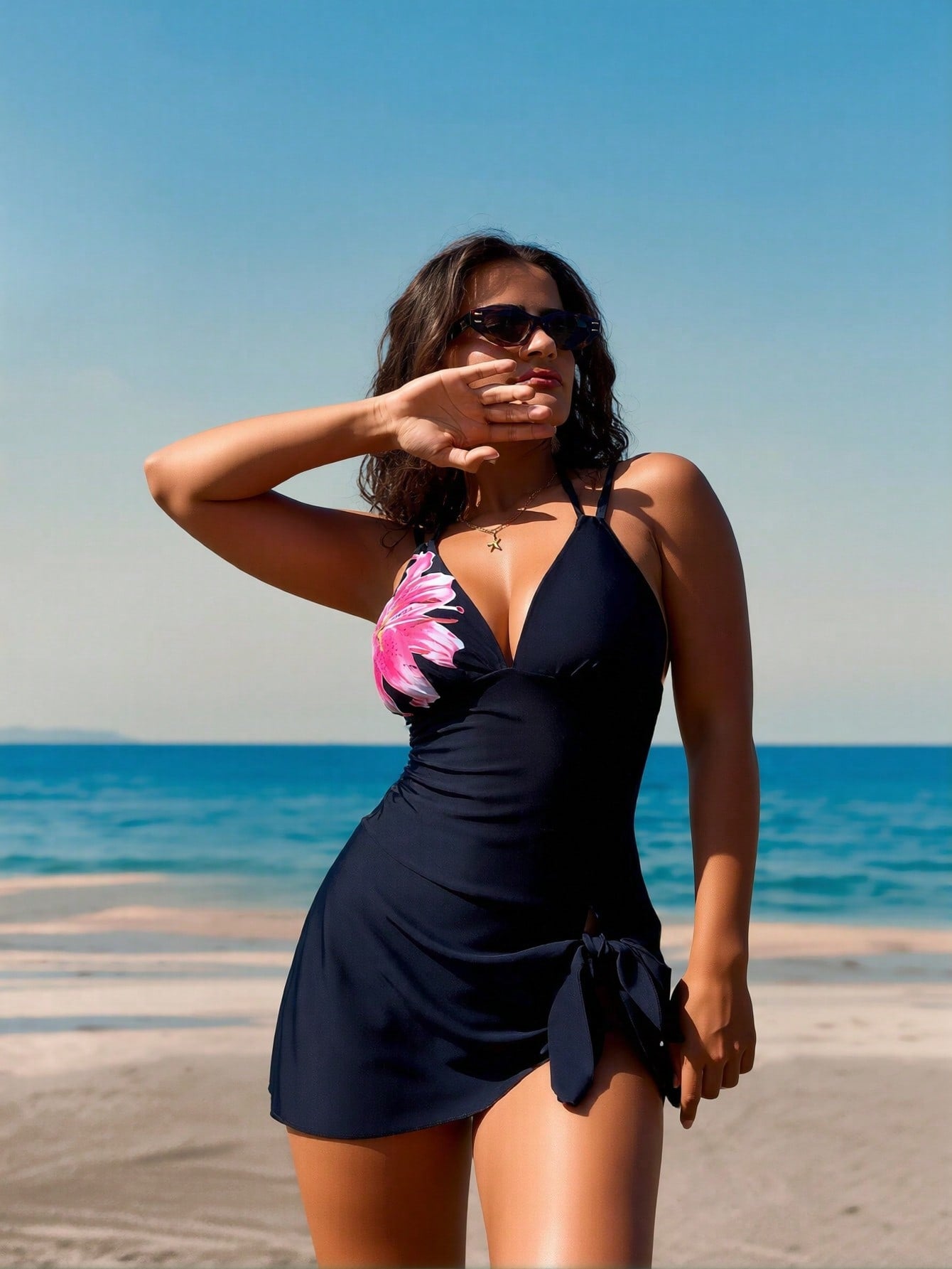 2026 New European Style Sexy One-Piece Swimwear, Pink Floral Print & High Slit, Slimming Butt-Lifting Vacation Swimsuit