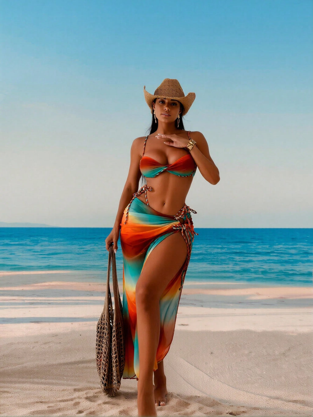2026 New Luxury Gradient Bikini Set, Tie Bandeau & Tie Skirt, Sexy Vacation Tummy-Hiding Swimwear Bikini Set For Women